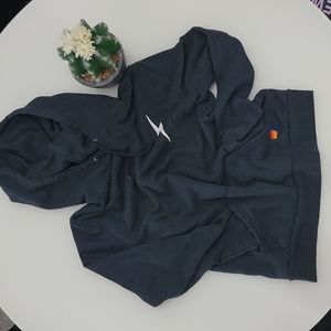 Aviator Nation charcoal grey pullover hoodie with white lightning bolt.